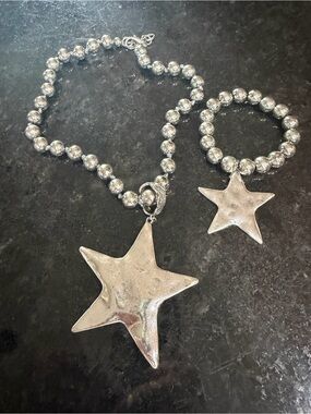 Silver Star Necklace and Bracelet Set
